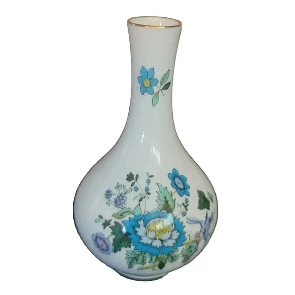 SPODE SMALL FINE BONE CHINA VASE - BLUE FLOWERS DESIGN - Picture 1 of 4